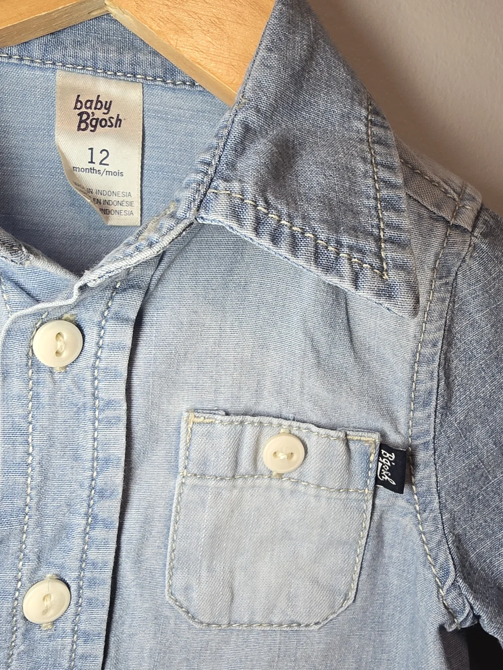 Baby Bgosh Light Blue Denim Button-Up Shirt - Kids Soft 12M